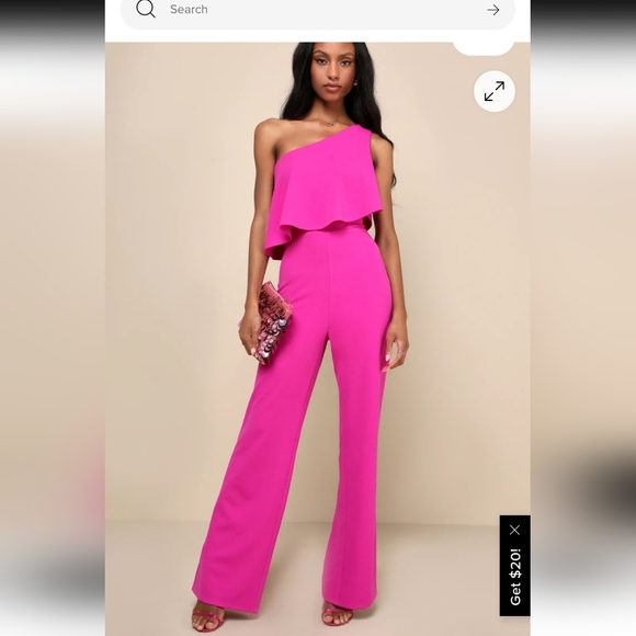 Lulus Pants - Lulu's Vibrant Pink One-Shoulder Jumpsuit Magneta One Shoulder Tiered Wide Leg